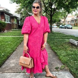 Zara Pink OPENWORK embroidered Midi dress